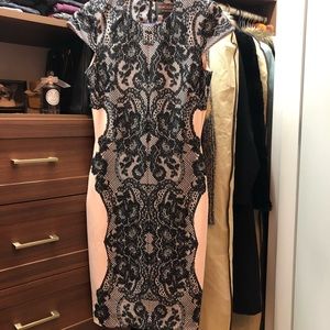 Anthropologie Pink and Black Lace print dress